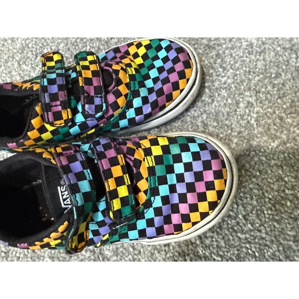 Vans Toddler Ward V Rainbow Checkerboard Skate Shoes Multi Color Hook Loop 8.5